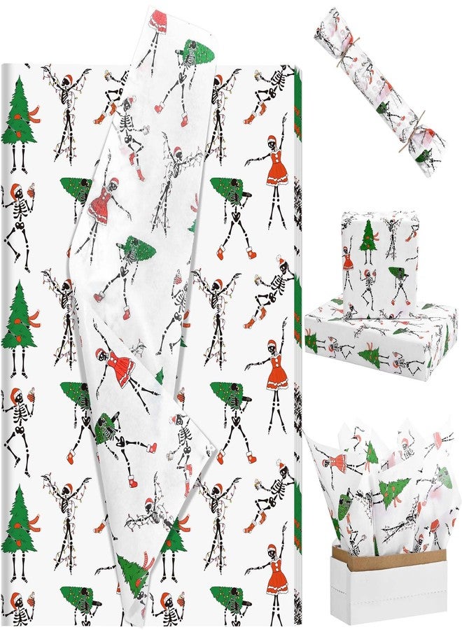 Bolsome 100Sheets Christmas Tissue Paper Funny Dancing Skeleton Xmas Tree Santa Hat Printed Tissue Paper for Gift Wrapping for Winter Holidays DIY Craft Supplies - Image 1